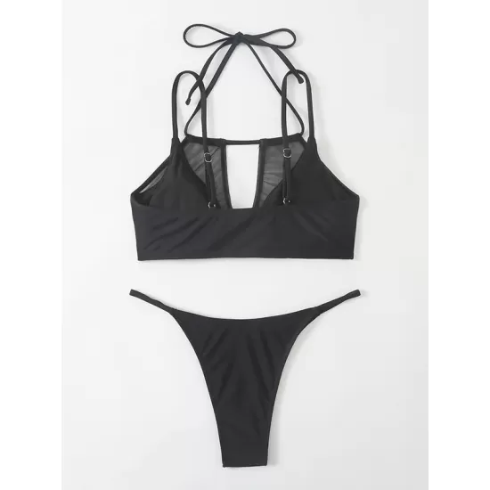 Split-Joint Belly-Hollow Bandage Padded Halter-Neck Bikini Swimsuit Split-Joint Belly-Hollow Bandage Padded Halter-Neck Bikini Swimsuit