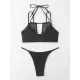 Split-Joint Belly-Hollow Bandage Padded Halter-Neck Bikini Swimsuit Split-Joint Belly-Hollow Bandage Padded Halter-Neck Bikini Swimsuit