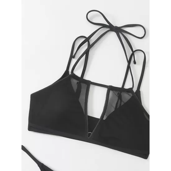 Split-Joint Belly-Hollow Bandage Padded Halter-Neck Bikini Swimsuit Split-Joint Belly-Hollow Bandage Padded Halter-Neck Bikini Swimsuit