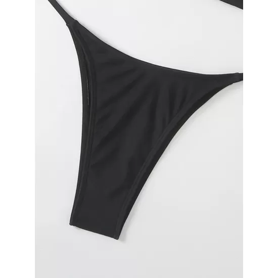 Split-Joint Belly-Hollow Bandage Padded Halter-Neck Bikini Swimsuit Split-Joint Belly-Hollow Bandage Padded Halter-Neck Bikini Swimsuit