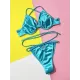 Padded Bandage Belly-Hollow Solid Color Spaghetti-Neck Bikini Swimsuit Padded Bandage Belly-Hollow Solid Color Spaghetti-Neck Bikini Swimsuit