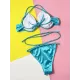 Padded Bandage Belly-Hollow Solid Color Spaghetti-Neck Bikini Swimsuit Padded Bandage Belly-Hollow Solid Color Spaghetti-Neck Bikini Swimsuit