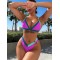 Backless Color-Block Hollow Padded Deep V-Neck Bikini Swimsuit