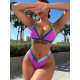 Backless Color-Block Hollow Padded Deep V-Neck Bikini Swimsuit Backless Color-Block Hollow Padded Deep V-Neck Bikini Swimsuit
