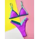 Backless Color-Block Hollow Padded Deep V-Neck Bikini Swimsuit Backless Color-Block Hollow Padded Deep V-Neck Bikini Swimsuit