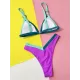 Backless Color-Block Hollow Padded Deep V-Neck Bikini Swimsuit Backless Color-Block Hollow Padded Deep V-Neck Bikini Swimsuit