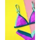 Backless Color-Block Hollow Padded Deep V-Neck Bikini Swimsuit Backless Color-Block Hollow Padded Deep V-Neck Bikini Swimsuit