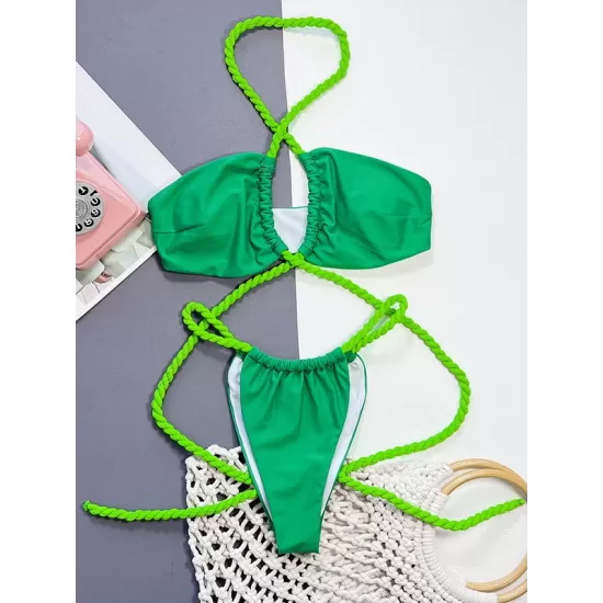 Padded Backless Bandage Belly-Hollow Split-Joint Bikini Swimsuit Padded Backless Bandage Belly-Hollow Split-Joint Bikini Swimsuit