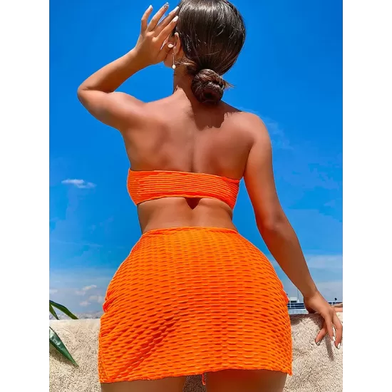 Three-piece Suit Padded Honeycomb Solid Color Tube Bikini Swimsuit Three-piece Suit Padded Honeycomb Solid Color Tube Bikini Swimsuit