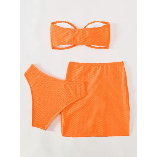 Three-piece Suit Padded Honeycomb Solid Color Tube Bikini Swimsuit Three-piece Suit Padded Honeycomb Solid Color Tube Bikini Swimsuit