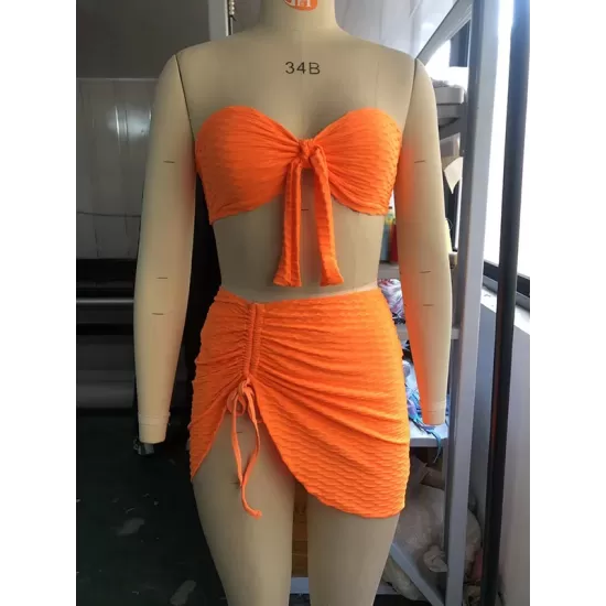 Three-piece Suit Padded Honeycomb Solid Color Tube Bikini Swimsuit Three-piece Suit Padded Honeycomb Solid Color Tube Bikini Swimsuit