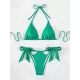 Padded Backless Bandage Wavy Printed Halter-Neck Bikini Swimsuit Padded Backless Bandage Wavy Printed Halter-Neck Bikini Swimsuit