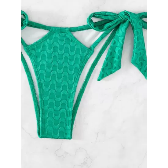 Padded Backless Bandage Wavy Printed Halter-Neck Bikini Swimsuit Padded Backless Bandage Wavy Printed Halter-Neck Bikini Swimsuit