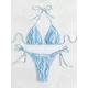 Backless Bandage Color-Block Padded Halter-Neck Bikini Swimsuit Backless Bandage Color-Block Padded Halter-Neck Bikini Swimsuit