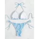 Backless Bandage Color-Block Padded Halter-Neck Bikini Swimsuit Backless Bandage Color-Block Padded Halter-Neck Bikini Swimsuit