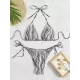 Backless Bandage Color-Block Padded Halter-Neck Bikini Swimsuit Backless Bandage Color-Block Padded Halter-Neck Bikini Swimsuit