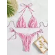 Backless Bandage Color-Block Padded Halter-Neck Bikini Swimsuit Backless Bandage Color-Block Padded Halter-Neck Bikini Swimsuit
