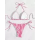 Backless Bandage Color-Block Padded Halter-Neck Bikini Swimsuit Backless Bandage Color-Block Padded Halter-Neck Bikini Swimsuit