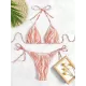 Backless Bandage Color-Block Padded Halter-Neck Bikini Swimsuit Backless Bandage Color-Block Padded Halter-Neck Bikini Swimsuit