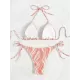Backless Bandage Color-Block Padded Halter-Neck Bikini Swimsuit Backless Bandage Color-Block Padded Halter-Neck Bikini Swimsuit