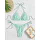Backless Bandage Color-Block Padded Halter-Neck Bikini Swimsuit Backless Bandage Color-Block Padded Halter-Neck Bikini Swimsuit