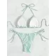 Backless Bandage Color-Block Padded Halter-Neck Bikini Swimsuit Backless Bandage Color-Block Padded Halter-Neck Bikini Swimsuit