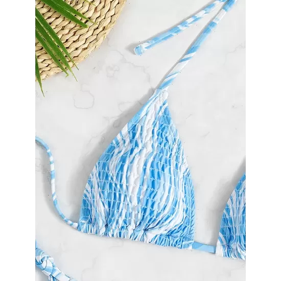 Backless Bandage Color-Block Padded Halter-Neck Bikini Swimsuit Backless Bandage Color-Block Padded Halter-Neck Bikini Swimsuit