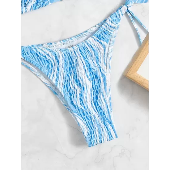 Backless Bandage Color-Block Padded Halter-Neck Bikini Swimsuit Backless Bandage Color-Block Padded Halter-Neck Bikini Swimsuit