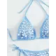 Padded Backless Bandage Belly-Hollow Halter-Neck Crystal Bikini Swimsuit Padded Backless Bandage Belly-Hollow Halter-Neck Crystal Bikini Swimsuit