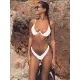 Backless Hollow Printed Solid Color Padded Spaghetti-Neck Bikini Swimsuit