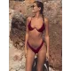 Backless Hollow Printed Solid Color Padded Spaghetti-Neck Bikini Swimsuit