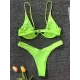 Backless Hollow Printed Solid Color Padded Spaghetti-Neck Bikini Swimsuit