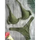 Backless Hollow Printed Solid Color Padded Spaghetti-Neck Bikini Swimsuit