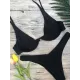 Backless Hollow Printed Solid Color Padded Spaghetti-Neck Bikini Swimsuit