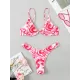 Backless Hollow Printed Solid Color Padded Spaghetti-Neck Bikini Swimsuit