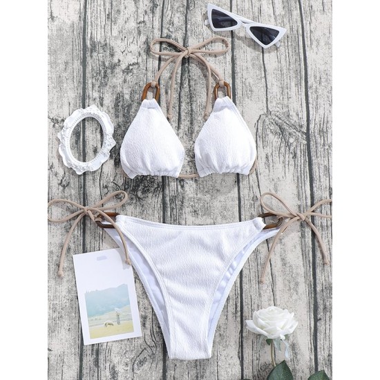 Backless Bandage Hollow Padded Halter-Neck Bikini Swimsuit Backless Bandage Hollow Padded Halter-Neck Bikini Swimsuit