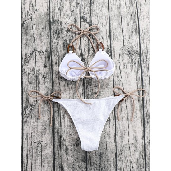 Backless Bandage Hollow Padded Halter-Neck Bikini Swimsuit Backless Bandage Hollow Padded Halter-Neck Bikini Swimsuit