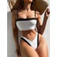 Color-Block Hollow Padded Spaghetti-Neck Bikini Swimsuit Color-Block Hollow Padded Spaghetti-Neck Bikini Swimsuit