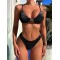 Hollow Solid Color Padded Spaghetti-Neck Bikini Swimsuit
