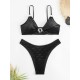 Hollow Solid Color Padded Spaghetti-Neck Bikini Swimsuit Hollow Solid Color Padded Spaghetti-Neck Bikini Swimsuit