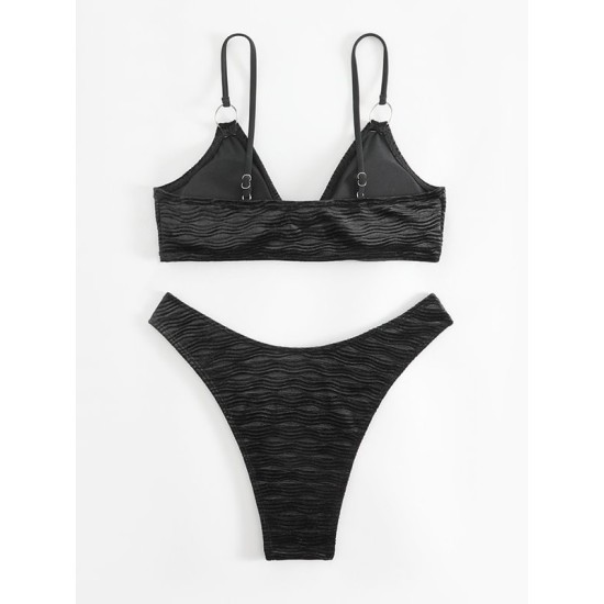 Hollow Solid Color Padded Spaghetti-Neck Bikini Swimsuit Hollow Solid Color Padded Spaghetti-Neck Bikini Swimsuit