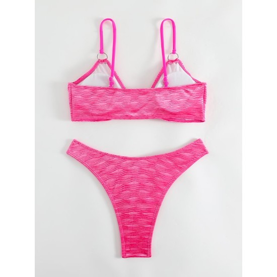 Hollow Solid Color Padded Spaghetti-Neck Bikini Swimsuit Hollow Solid Color Padded Spaghetti-Neck Bikini Swimsuit