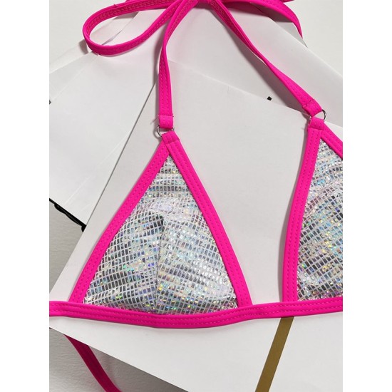 Padded Bandage Sequined Halter-Neck Bikini Swimsuit Padded Bandage Sequined Halter-Neck Bikini Swimsuit