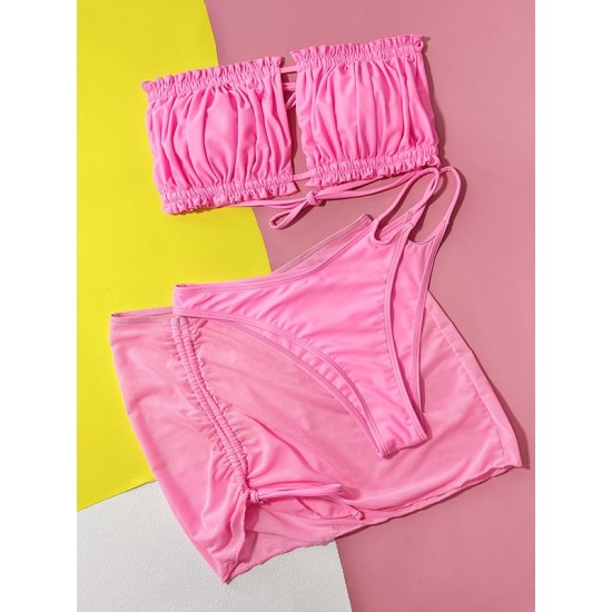 Three-piece Suit Padded Backless Belly-Hollow Ruffled Bikini Swimsuit Three-piece Suit Padded Backless Belly-Hollow Ruffled Bikini Swimsuit