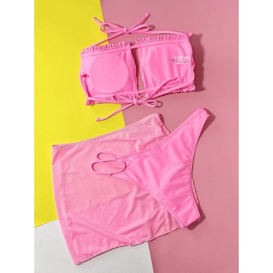 Three-piece Suit Padded Backless Belly-Hollow Ruffled Bikini Swimsuit Three-piece Suit Padded Backless Belly-Hollow Ruffled Bikini Swimsuit