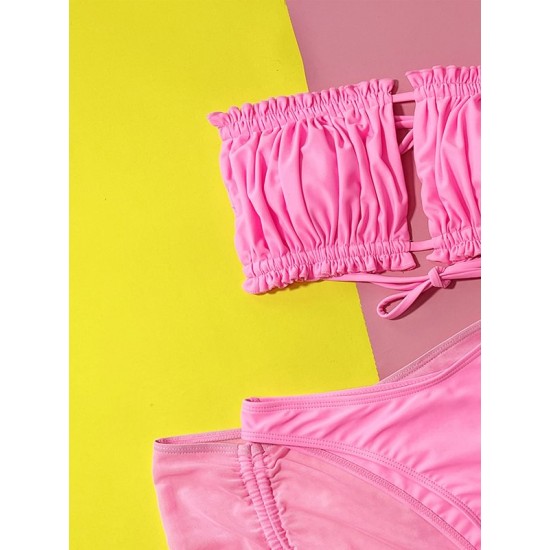 Three-piece Suit Padded Backless Belly-Hollow Ruffled Bikini Swimsuit Three-piece Suit Padded Backless Belly-Hollow Ruffled Bikini Swimsuit