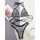 Padded Chains Sequined Halter-Neck Bikini Swimsuit Padded Chains Sequined Halter-Neck Bikini Swimsuit