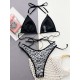 Padded Chains Sequined Halter-Neck Bikini Swimsuit Padded Chains Sequined Halter-Neck Bikini Swimsuit