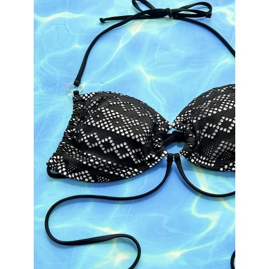 Backless Bandage Hollow Padded Halter-Neck Bikini Swimsuit Backless Bandage Hollow Padded Halter-Neck Bikini Swimsuit