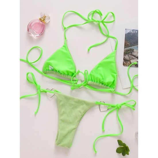 Padded Backless Heart Shape Hollow Halter-Neck Bikini Swimsuit Padded Backless Heart Shape Hollow Halter-Neck Bikini Swimsuit